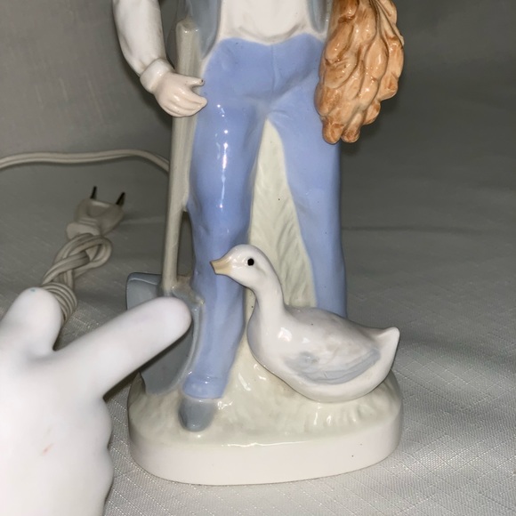 Vintage Japan Porcelain Underwriter Laboratories Portable Lamp Figurine Man Duck - Picture 9 of 12
